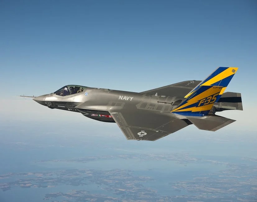 An F-35 in flight over the desert