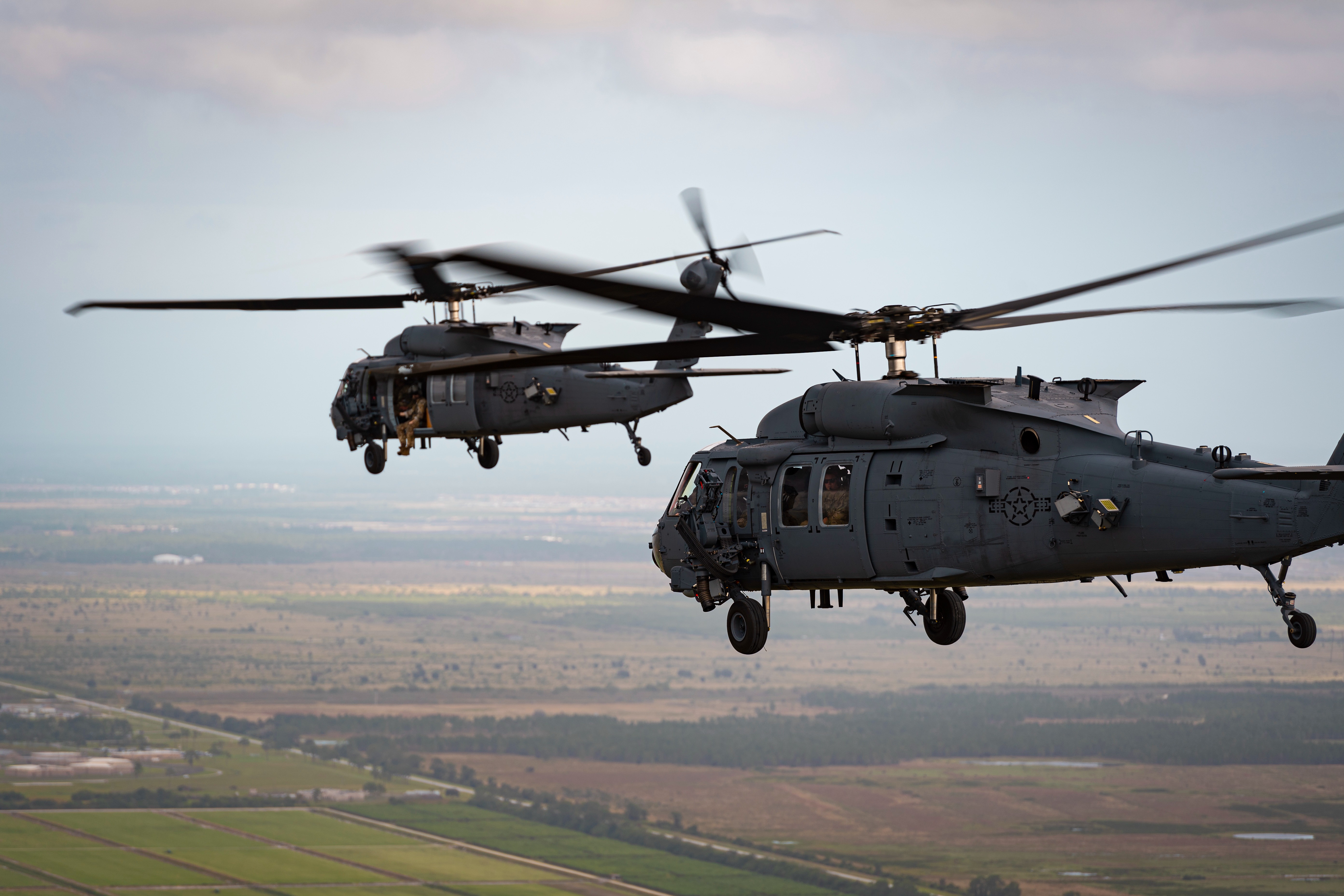 Helicopters in flight
